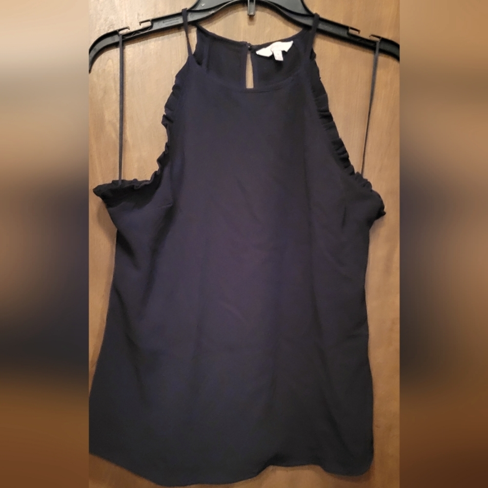 Candies Black Ruffled Blouse, Size Medium